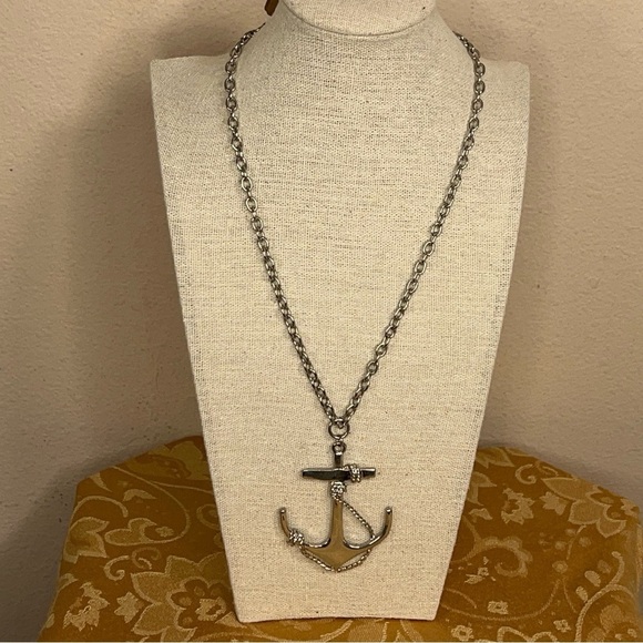SILVER ANCHOR NECKLACE RETRO NAUTICAL PINUP WOMENS PENDANT - Picture 7 of 8